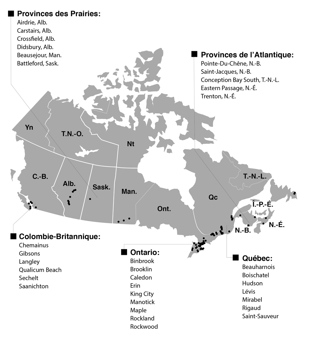 Figure 1.2: Échantillon de  propriétés de Postes Canada susceptibles d'être utilisées pour la construction  de logements